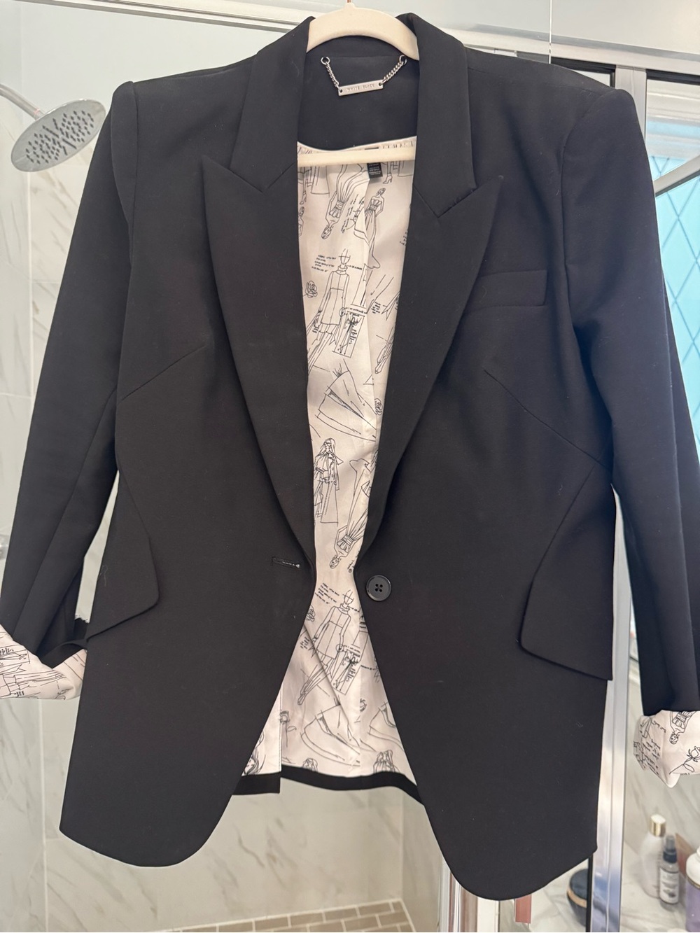 White House Black Market Black Blazer with Printed Lining